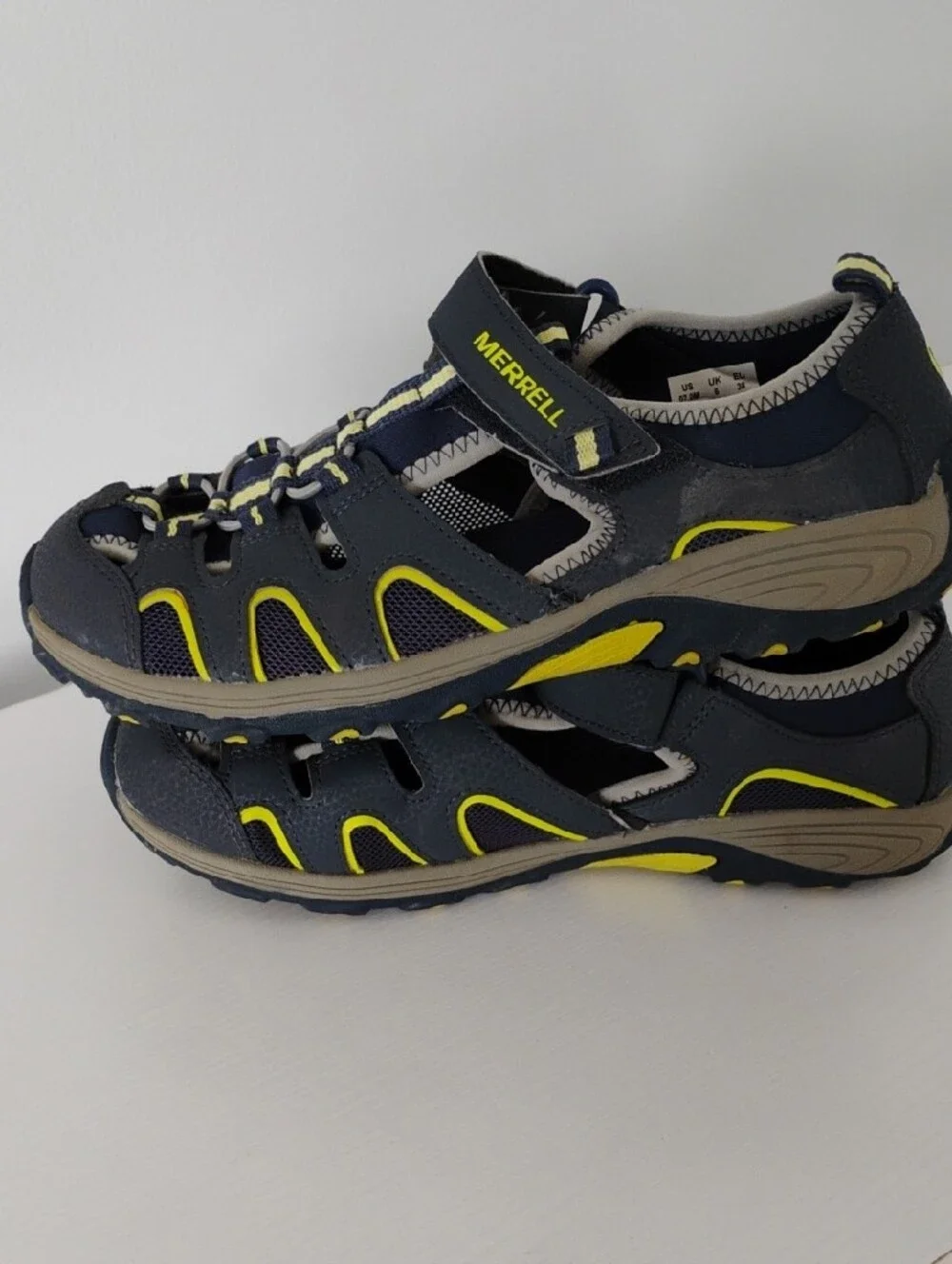 Merrell Hydro H2O Hiker Sandal Size 7 Kids Youth Navy Green EUC Fits Women 8.5